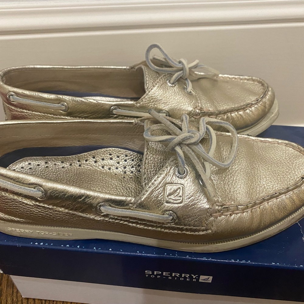 Sperry Gold Metallic Flats with Nautical Charm